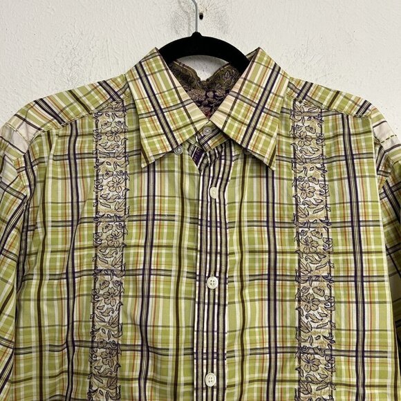 Robert Graham Men's Plaid Floral Embroidered Button-up Shirt Flip Cuff Size L - Picture 2 of 6